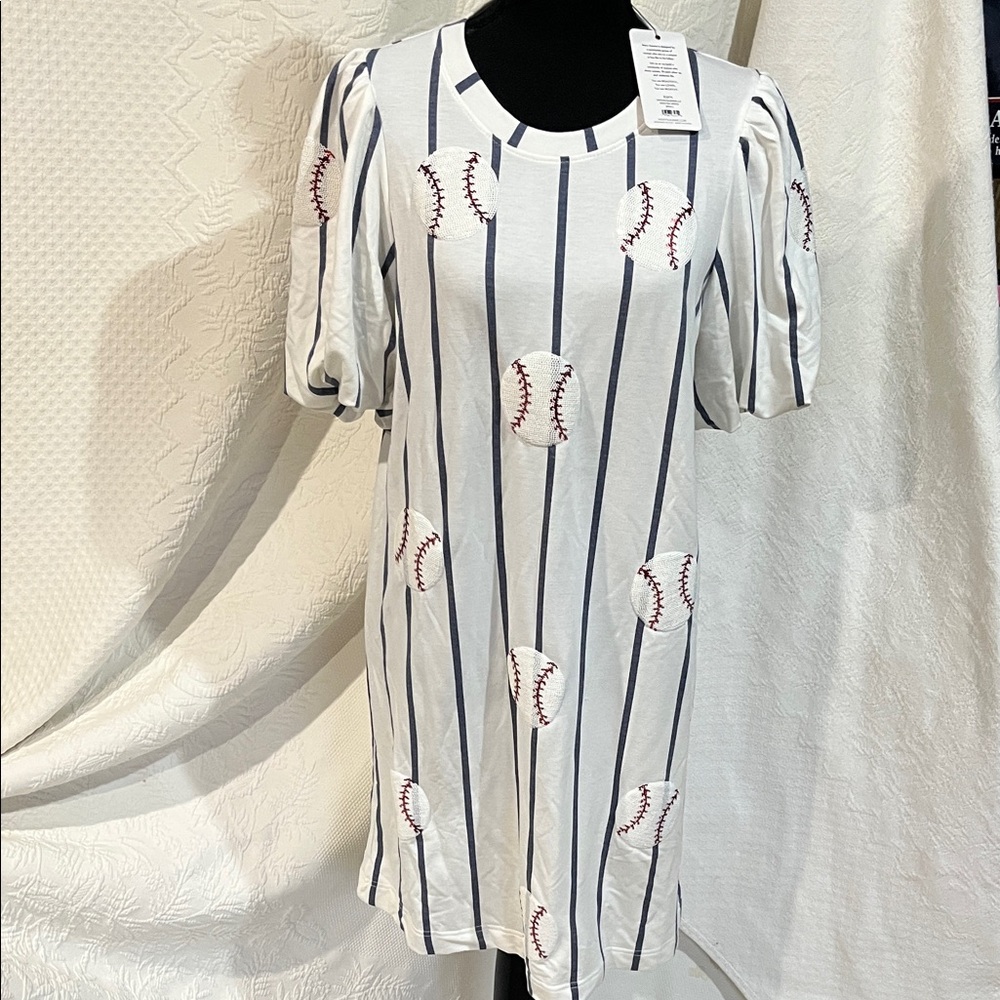 Mary‎ Square Striped Sequin Baseball Dress, size small, NWT